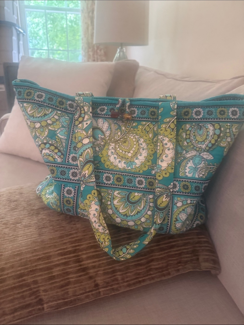 Vera Bradley Turquoise and Lime Paisley Quilted Tote